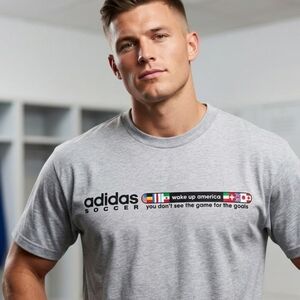 VINTAGE 2002 Adidas Soccer "Wake Up America" Graphic Tee - Heather Gray, Size L